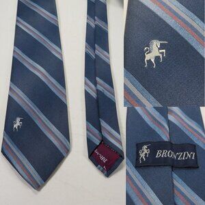 Vintage Blue Strips Bronzini Unicorn Italian Men's Necktie